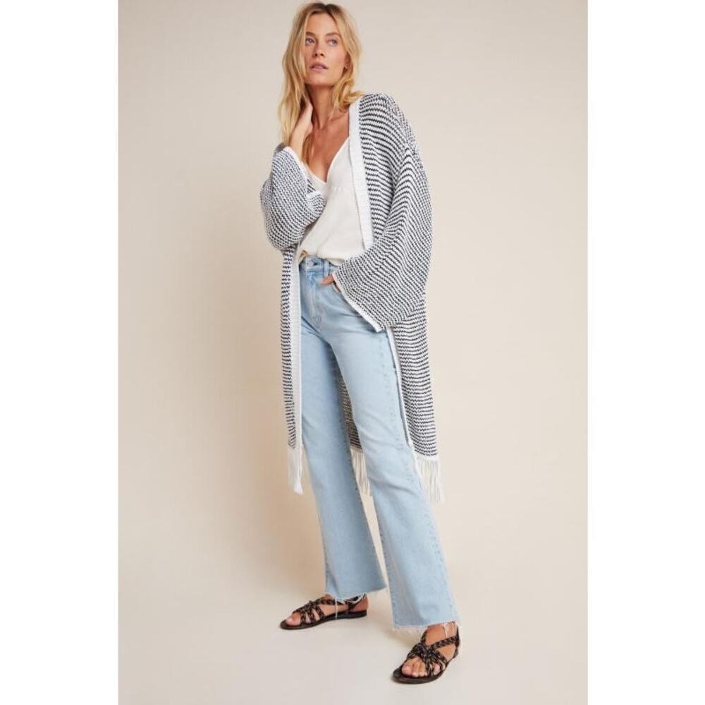 Anthropologie Akemi + Kin Pippa Open Knit Fringed Duster Kimono Coatigan Coastal
